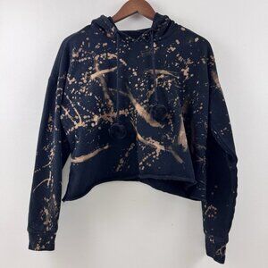 Girls DIY Hand Bleached Cropped Black Cat Ear Hoodie See Details and Pictures